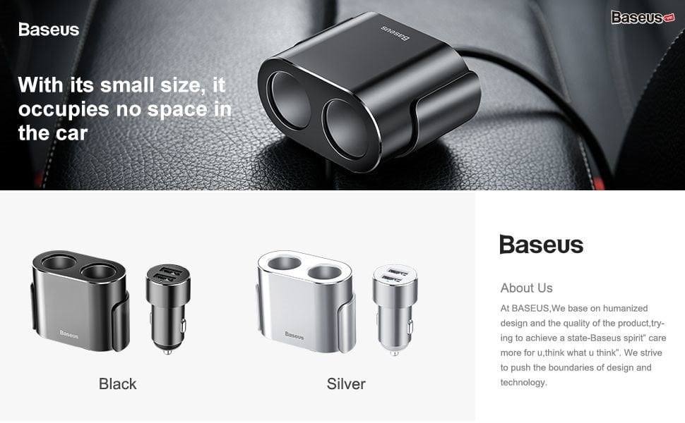tẩu sạc đa năng tích hợp chia cổng sạc Baseus High Efficiency 1 to 2 Cigarette Lighter