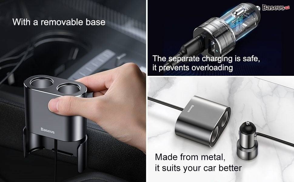 tẩu sạc đa năng tích hợp chia cổng sạc Baseus High Efficiency 1 to 2 Cigarette Lighter