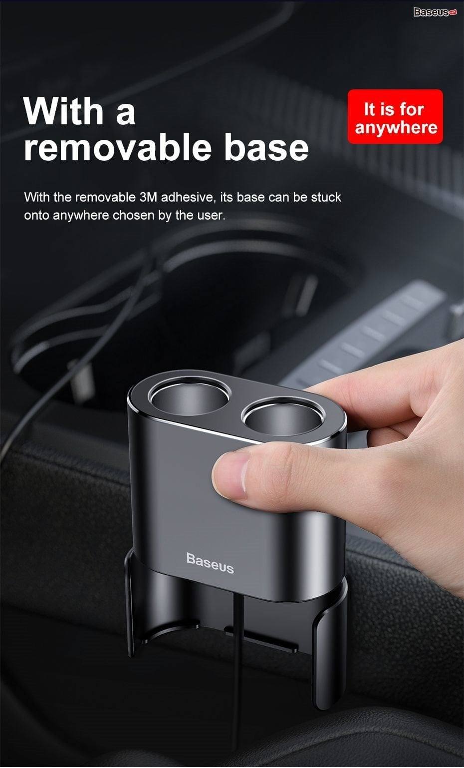tẩu sạc đa năng tích hợp chia cổng sạc Baseus High Efficiency 1 to 2 Cigarette Lighter