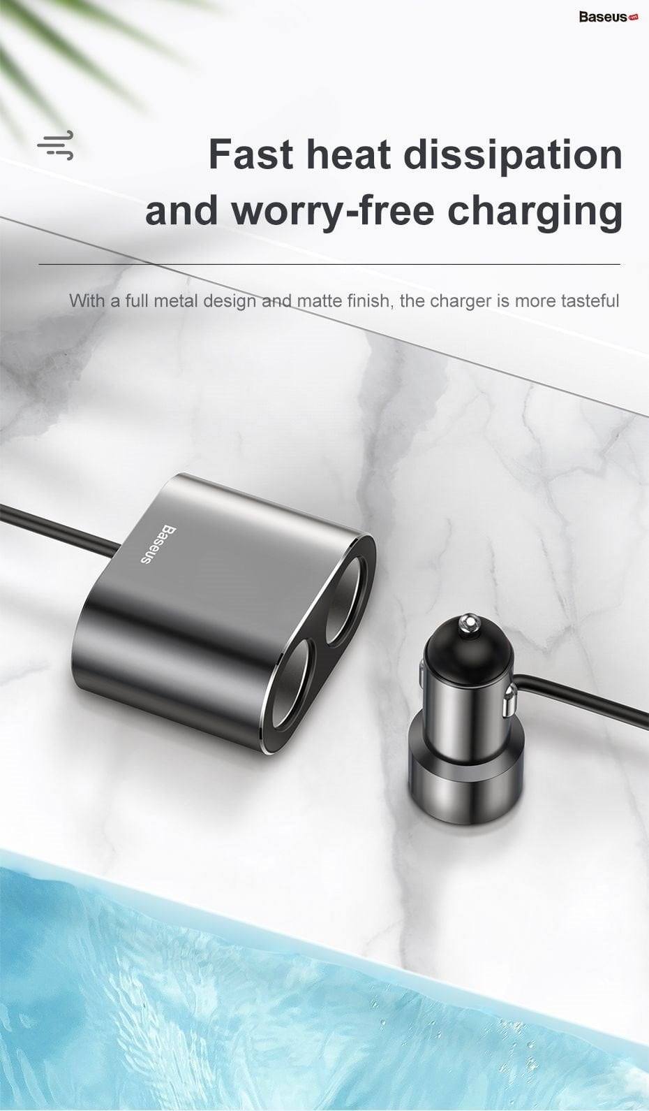 tẩu sạc đa năng tích hợp chia cổng sạc Baseus High Efficiency 1 to 2 Cigarette Lighter