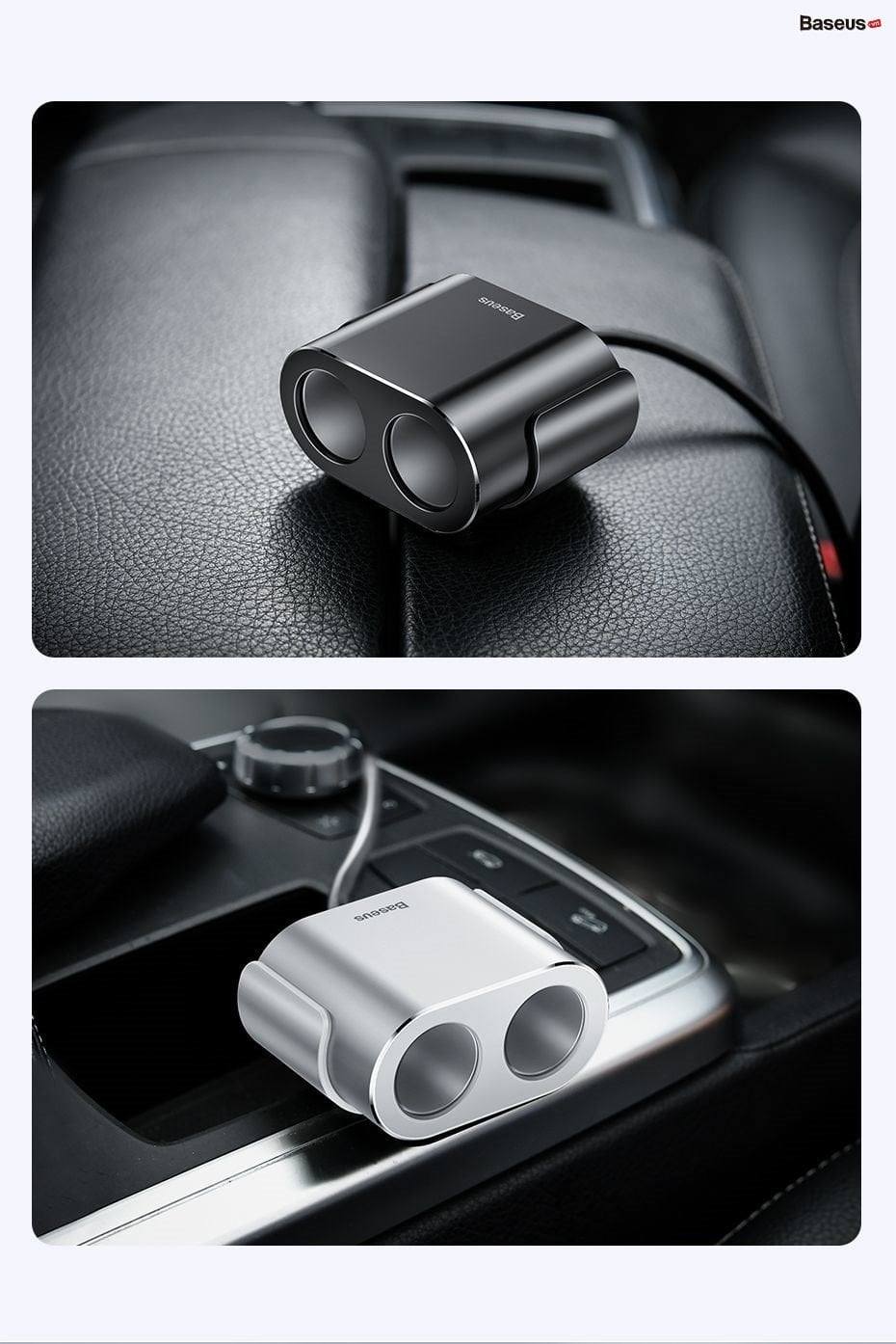 tẩu sạc đa năng tích hợp chia cổng sạc Baseus High Efficiency 1 to 2 Cigarette Lighter