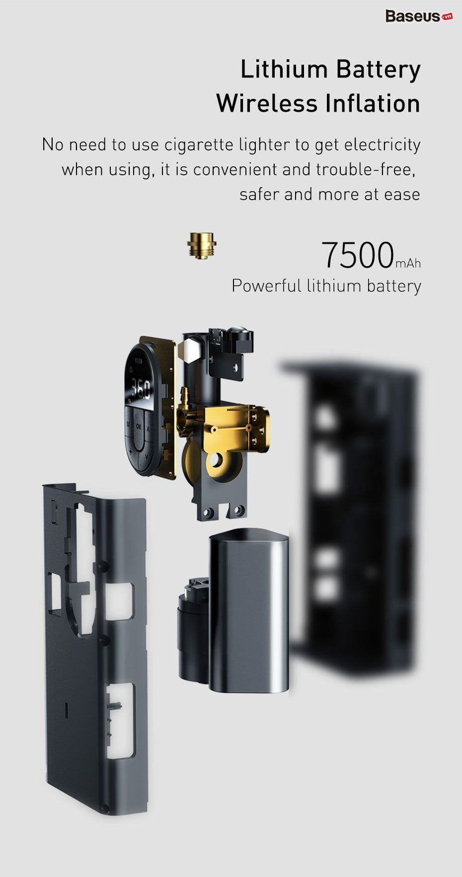 Bơm Lốp Ô Tô Baseus 2500mAh sạc pin