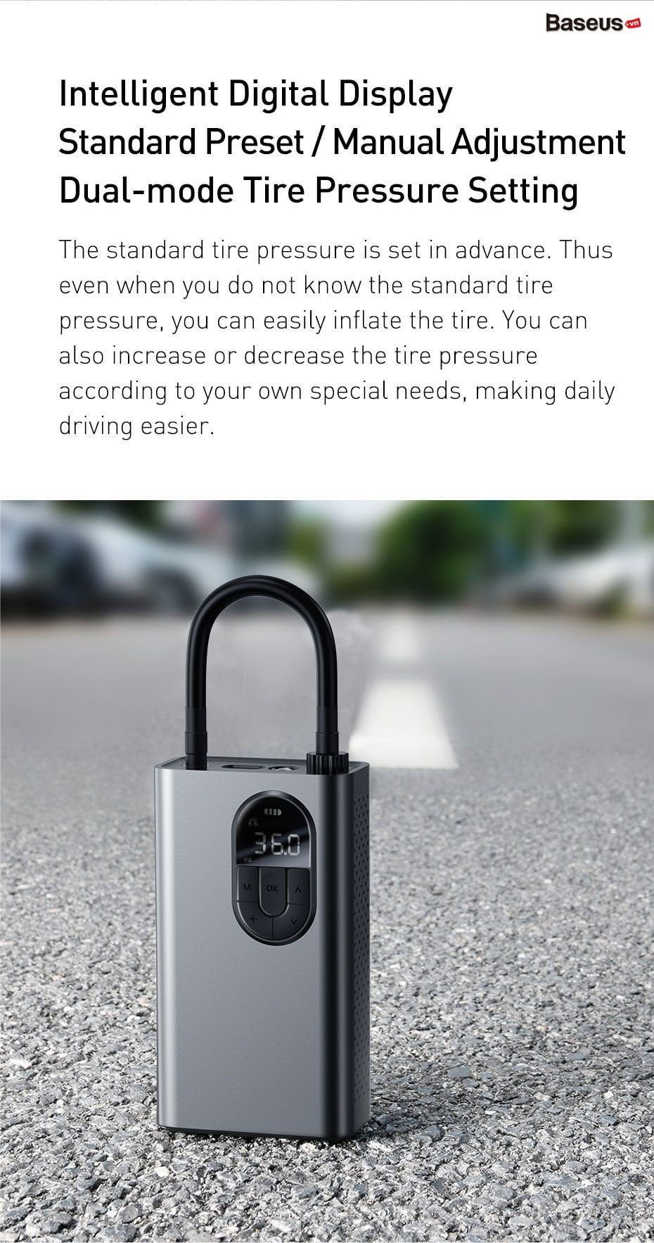 Bơm Lốp Ô Tô Baseus 2500mAh sạc pin