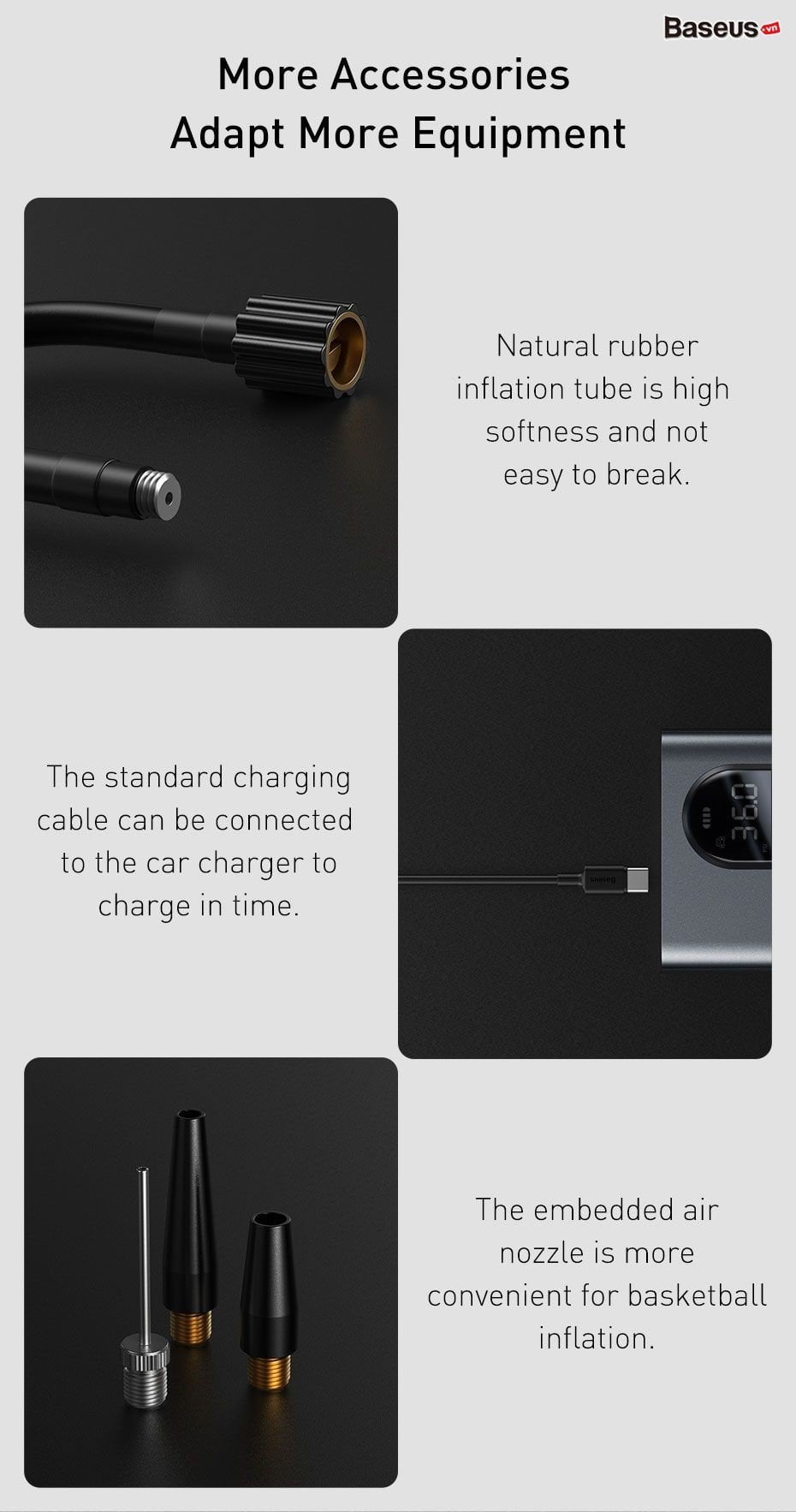 Bơm Lốp Ô Tô Baseus 2500mAh sạc pin