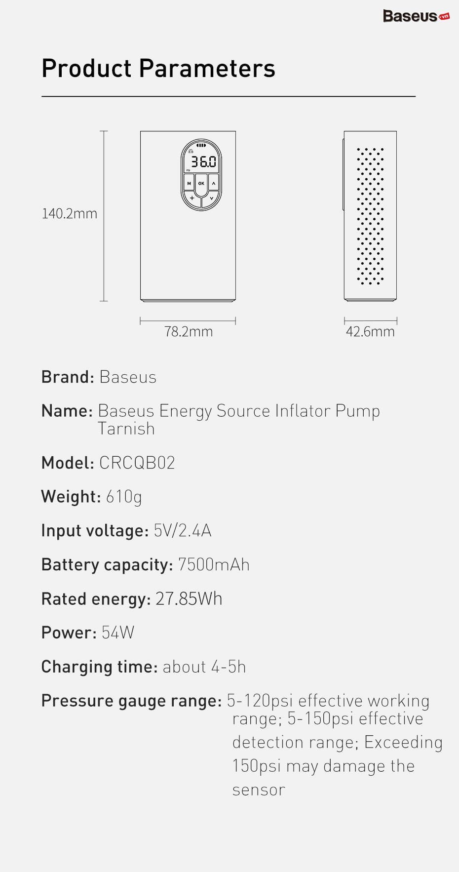 Bơm Lốp Ô Tô Baseus 2500mAh sạc pin
