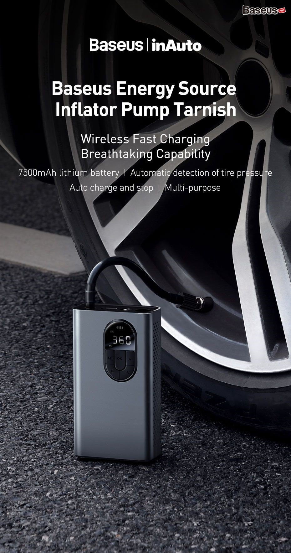 Bơm Lốp Ô Tô Baseus 2500mAh sạc pin