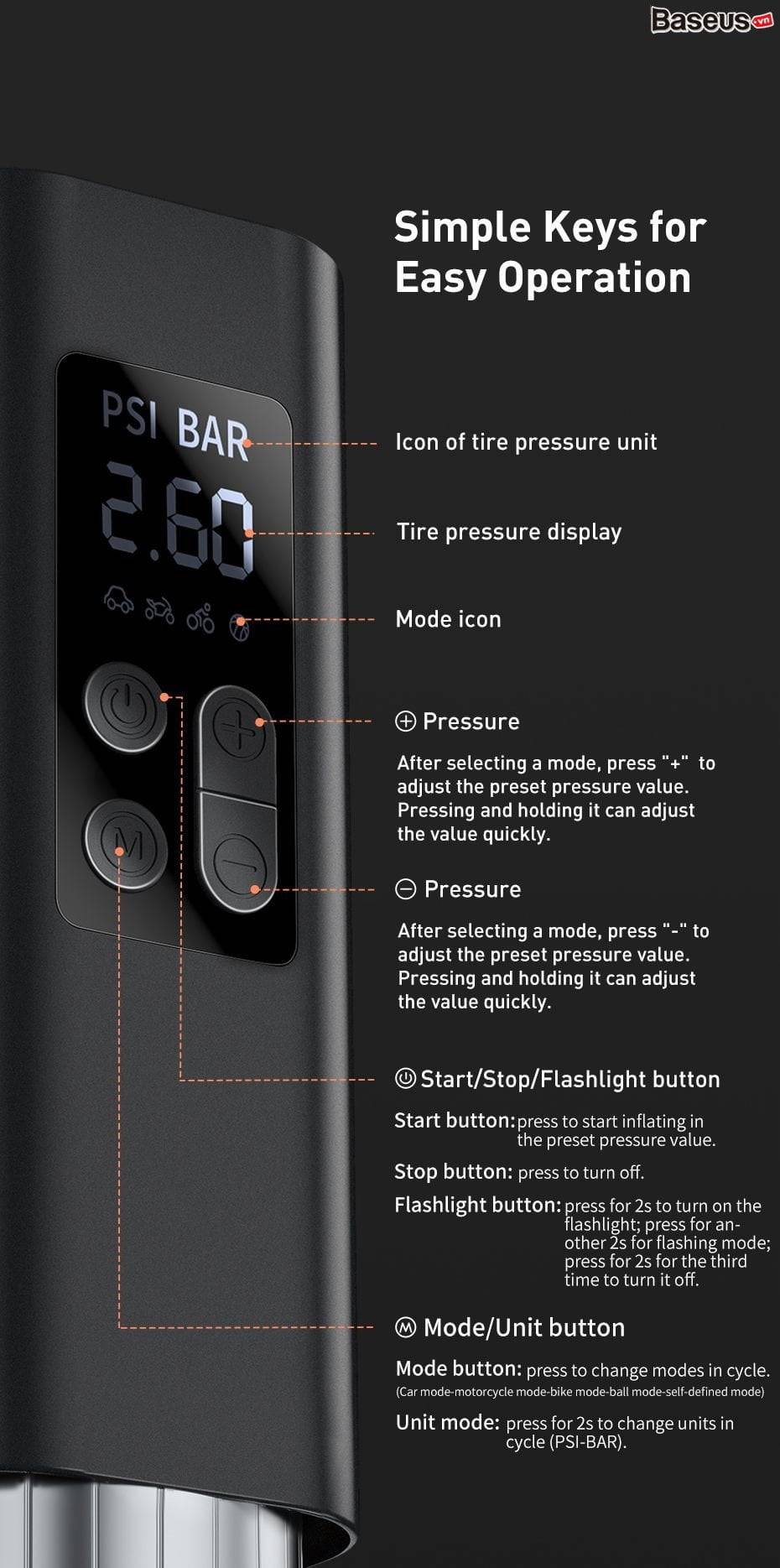 máy bơm lốp ô tô Baseus Super Mini Inflator Pump