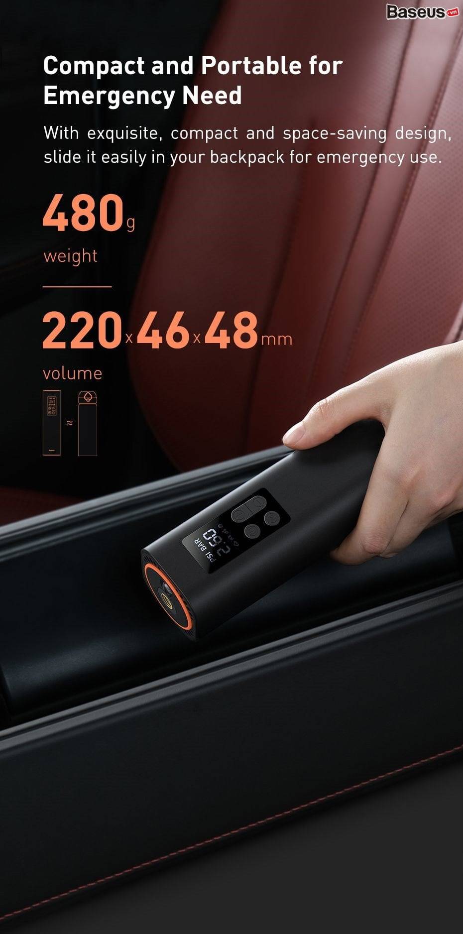 máy bơm lốp ô tô Baseus Super Mini Inflator Pump