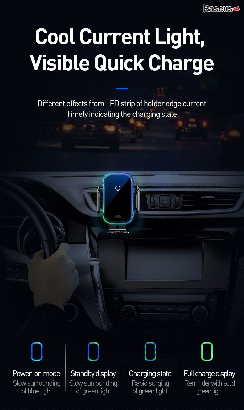 Giá Đỡ Điện Thoại Ô Tô Baseus Light Electric Holder Wireless Charger 15W