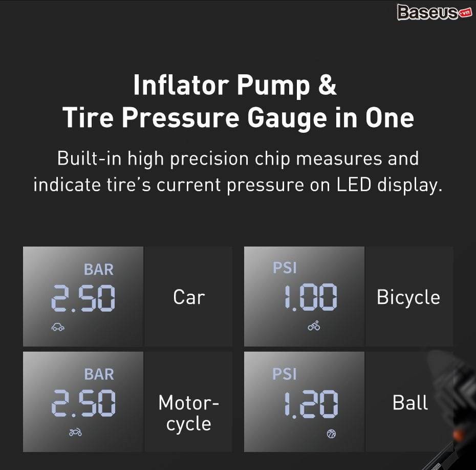 máy bơm lốp ô tô Baseus Super Mini Inflator Pump