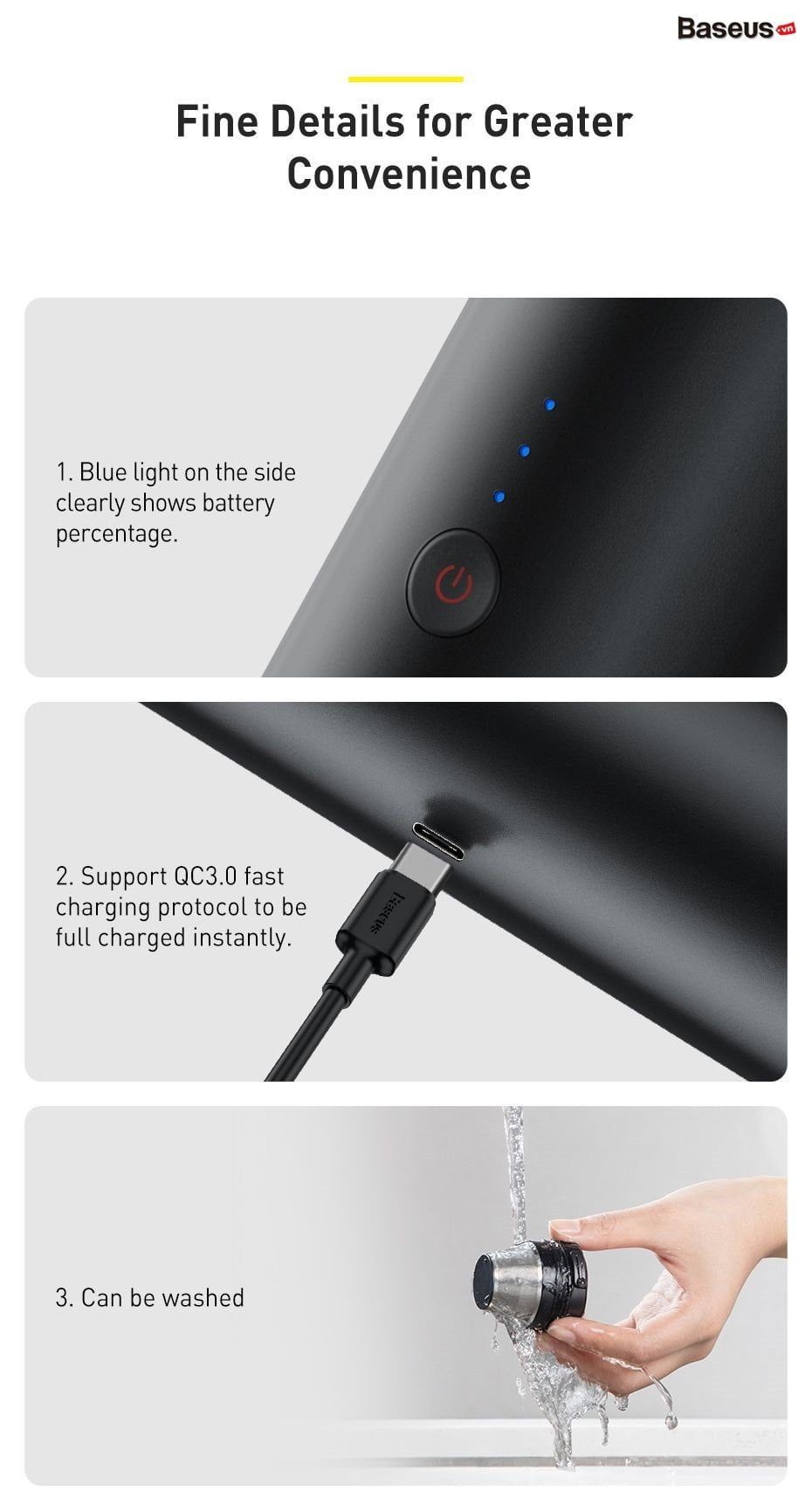Máy Hút Bụi Mini Cầm Tay Baseus A3