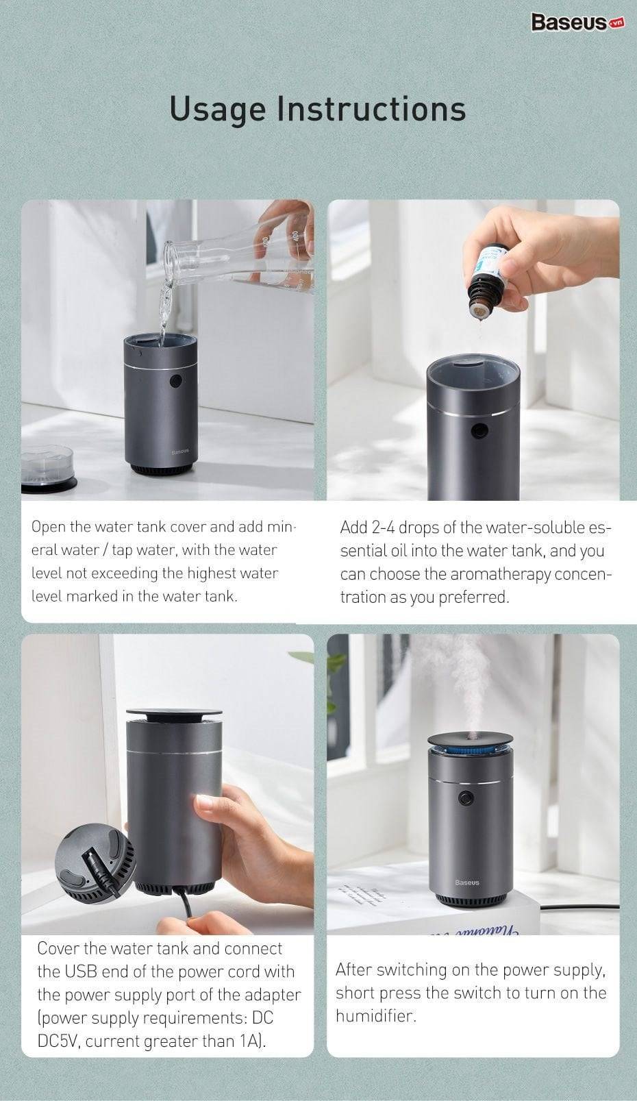 Máy phun sương tạo ẩm Baseus xông tinh dầu Time Aromatherapy Humidifier