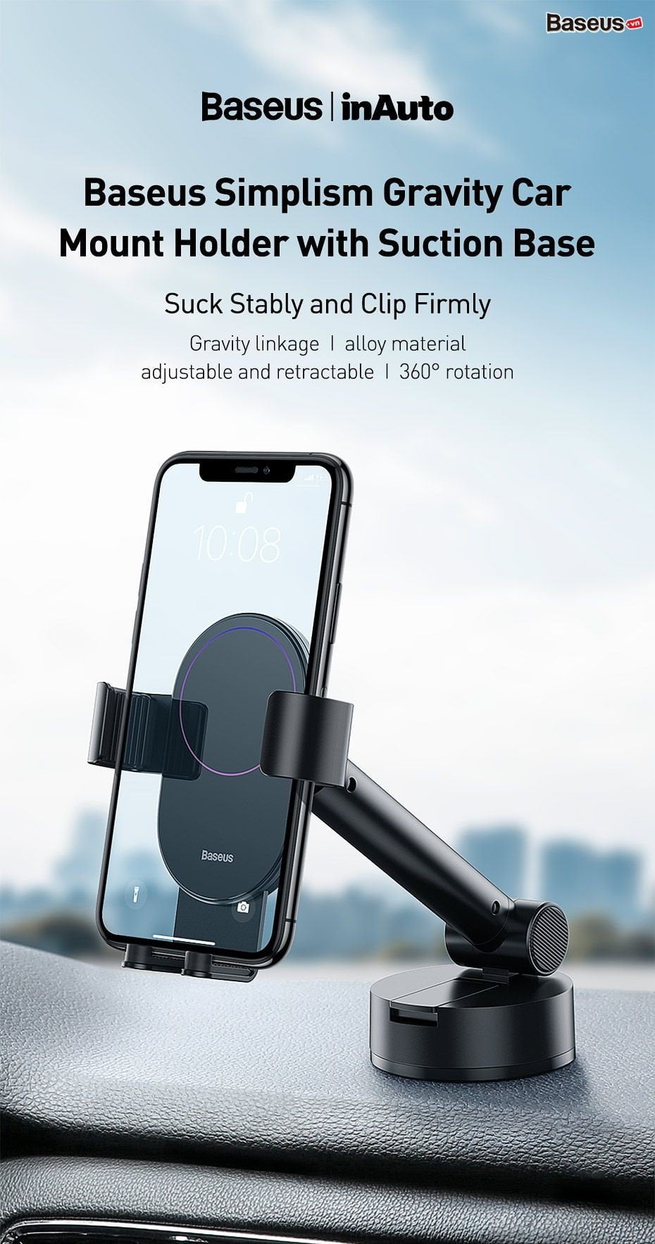 simplism gravity car mount holder with suction base 01 dd2157a3f31a418386aaf03276bf1f7d