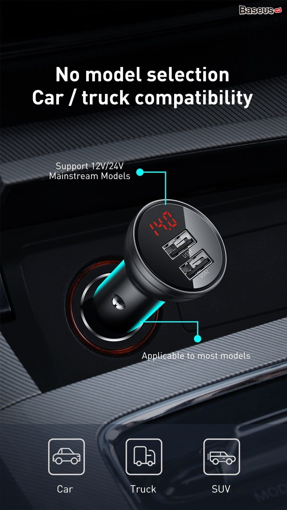 Tẩu chia sạc đa năng ô tô Baseus 24W