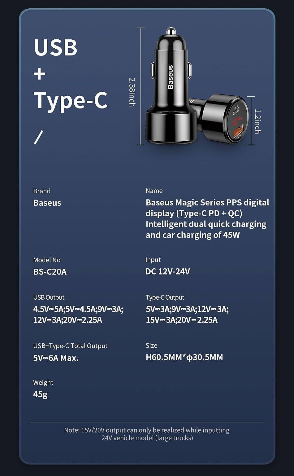 Tẩu Sạc Nhanh Đa Năng Ô Tô Baseus Magic Series PPS 
