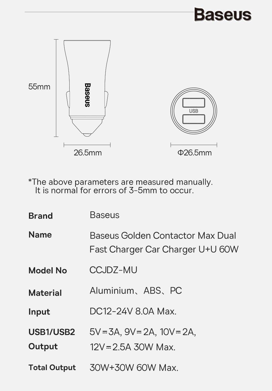 tau sac o to baseus 60w sac nhanh 1 typec 1 usb 00023