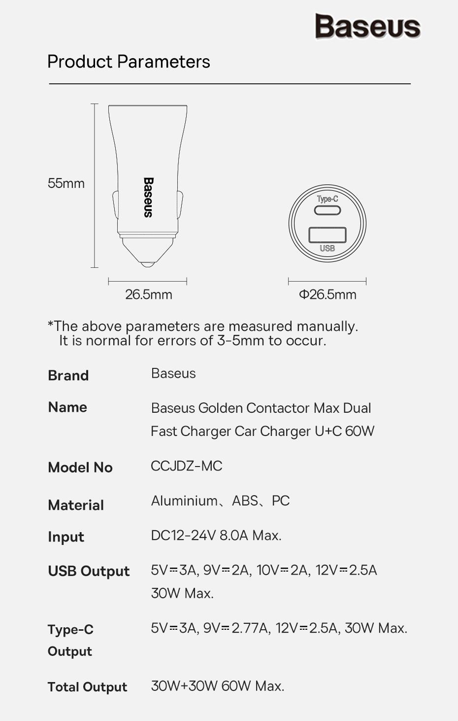 tau sac o to baseus 60w sac nhanh 1 typec 1 usb 00026