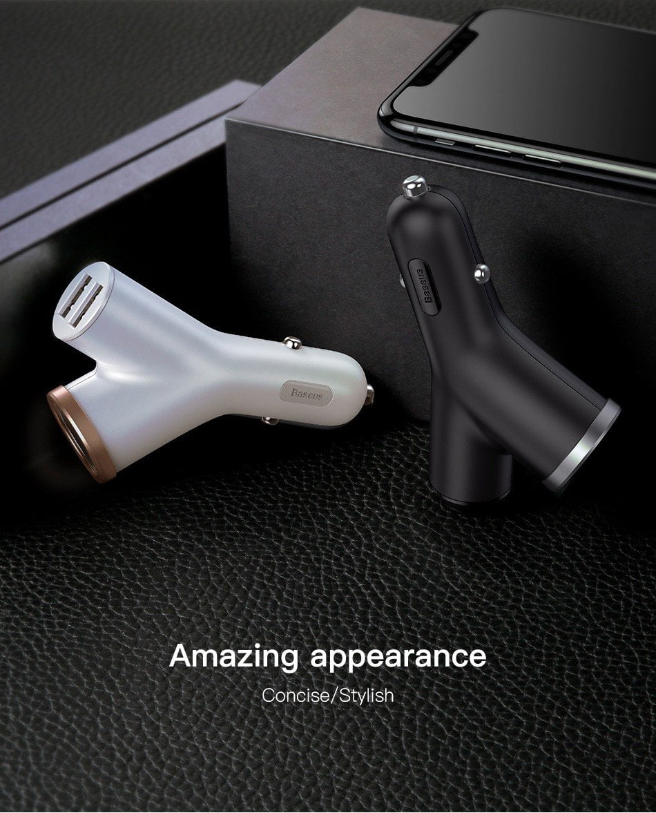 Tẩu Sạc Ô Tô 3 Trong 1 Baseus Y Type Dual USB