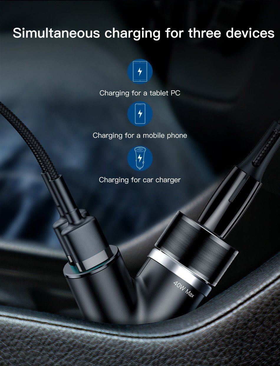 Tẩu Sạc Ô Tô 3 Trong 1 Baseus Y Type Dual USB