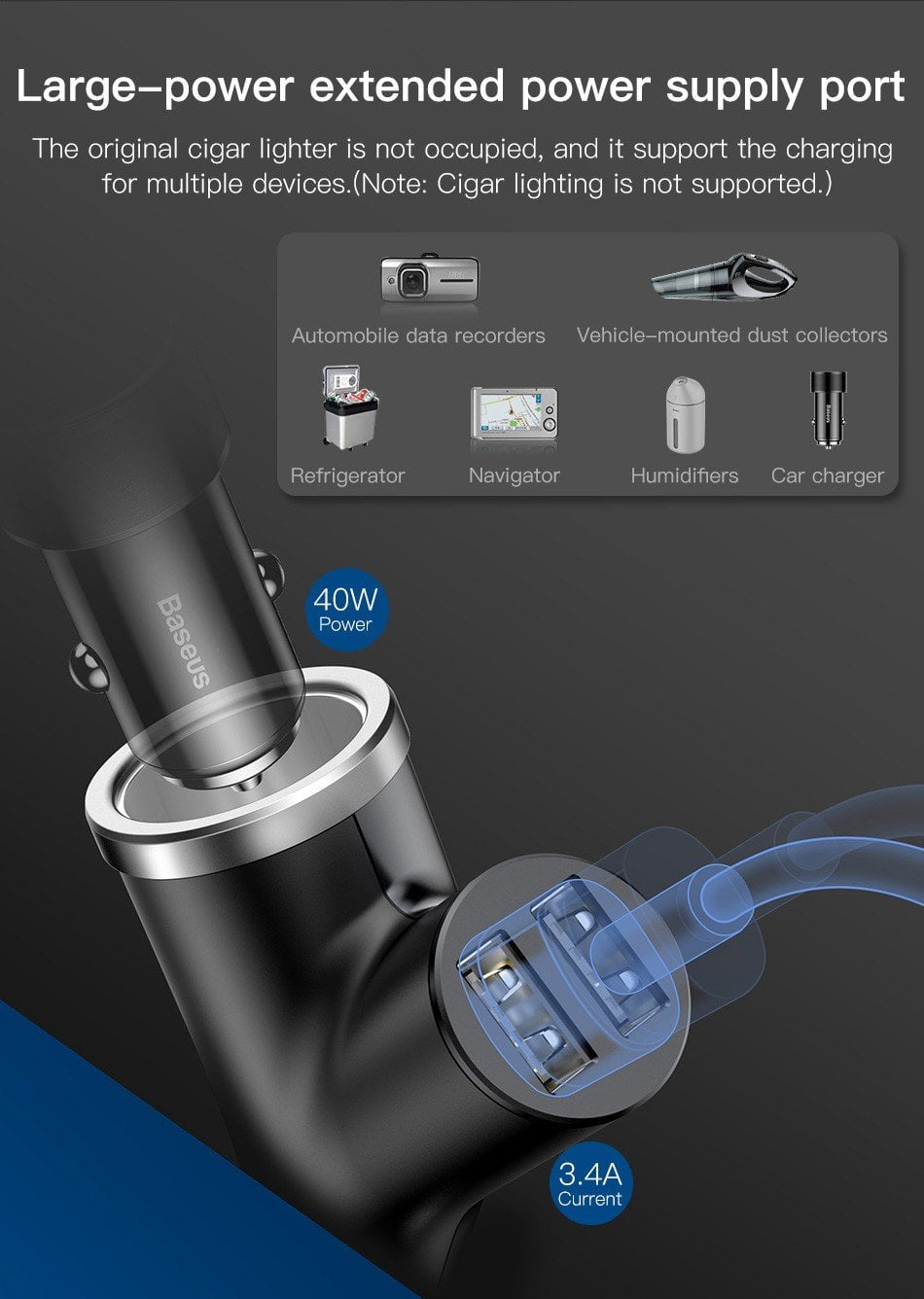 Tẩu Sạc Ô Tô 3 Trong 1 Baseus Y Type Dual USB