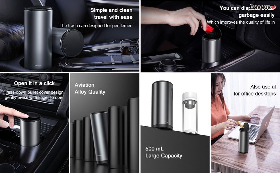 Thùng Rác Mini Baseus Gentleman Style, Chất Liệu Kim Loại, Tiện Dụng Cho Xe Hơi & Bàn Làm Việc